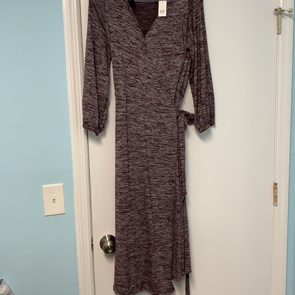 GAP Medium tall tie waist wrap dress purple maroon color - Picture 2 of 7